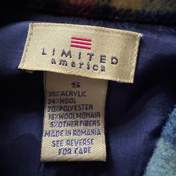 LIMITED AMERICA RED BLUE PLAID WOOL BUTTON DOWN JACKET/SHIRT VINTAGE Sz Small - Picture 4 of 6